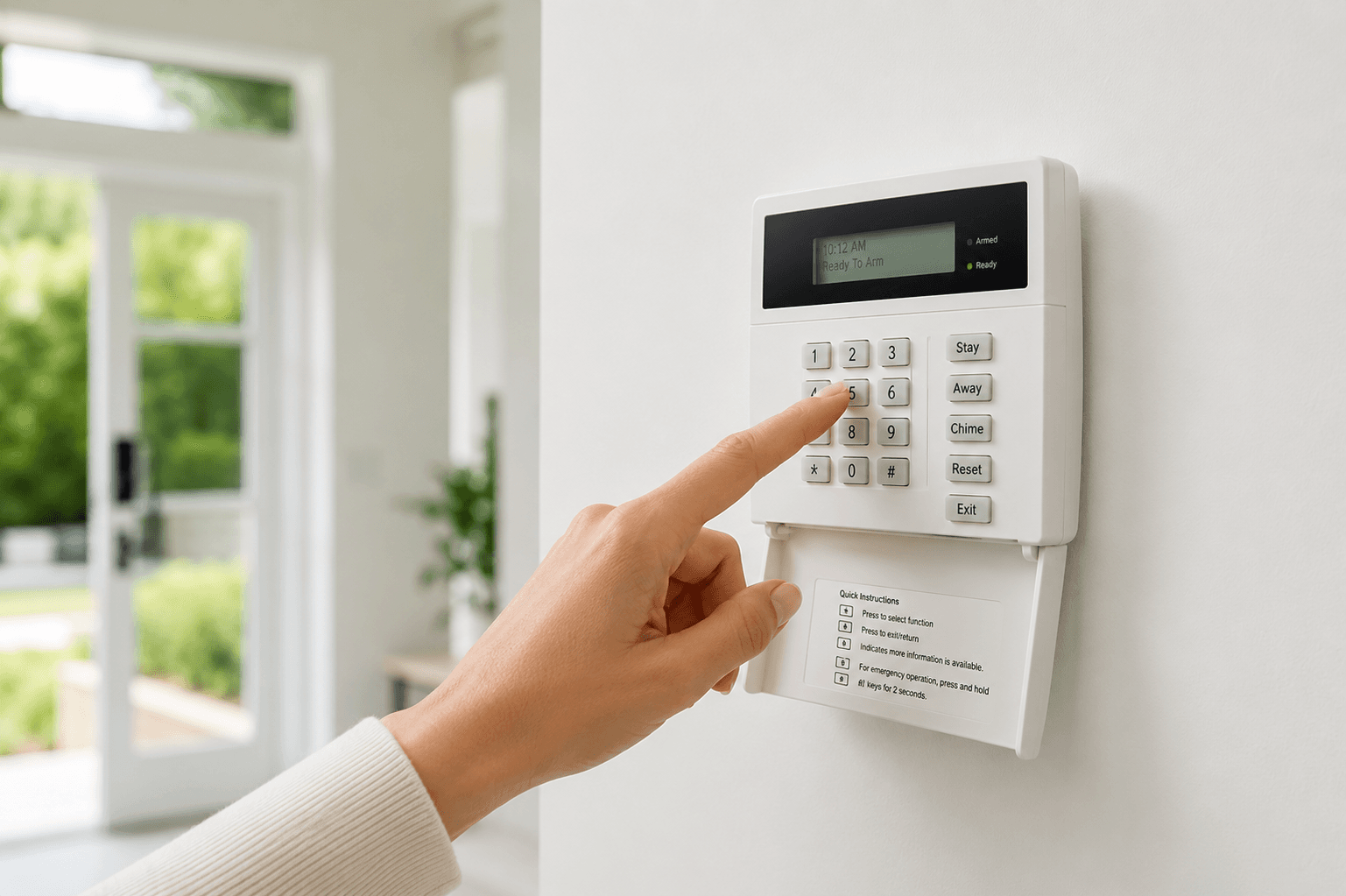 Hand arming a wall-mounted alarm system keypad
